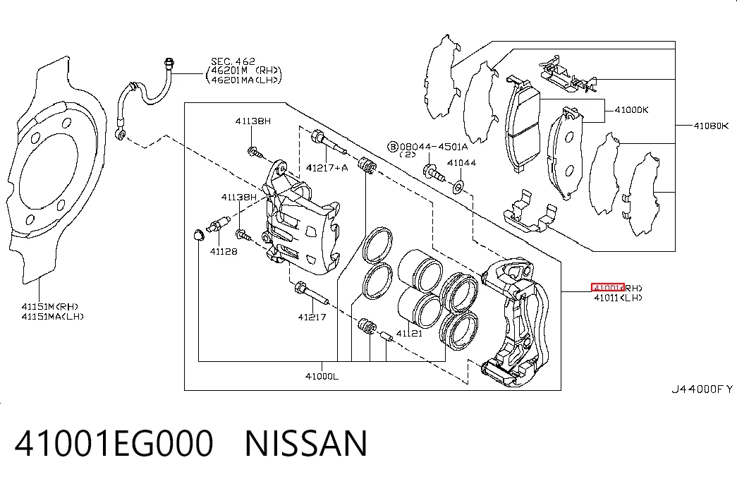 41001EG000 Nissan/Infiniti Суппорт тормозной, передний, правый