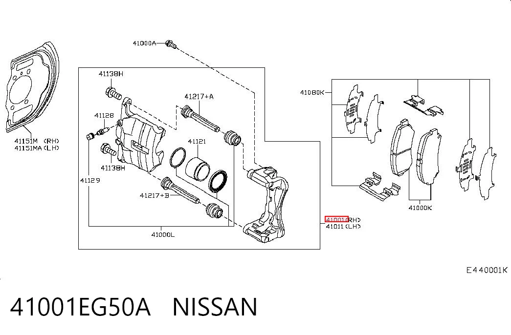 41001EG50A Nissan/Infiniti Суппорт тормозной, передний, правый