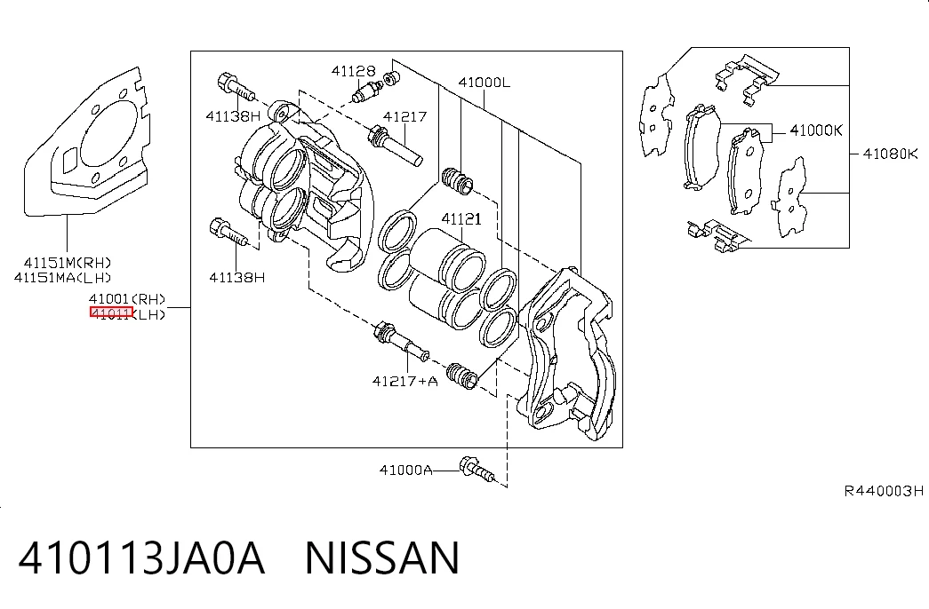 410113JA0A Nissan/Infiniti Суппорт тормозной, передний, левый