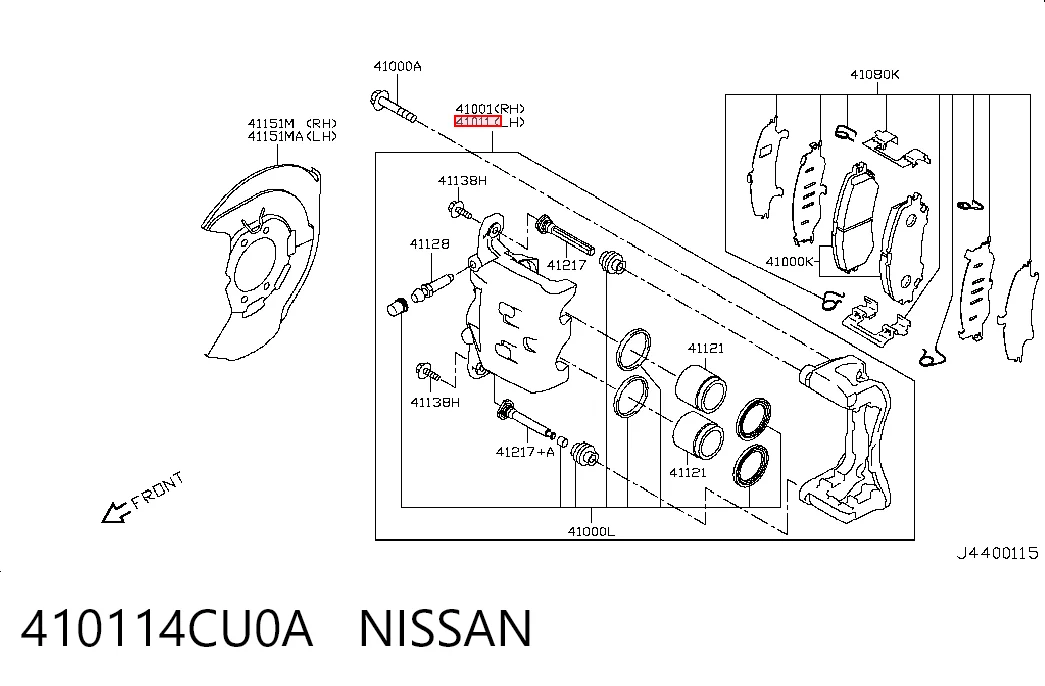 410114CU0A Nissan/Infiniti Суппорт тормозной, передний, левый