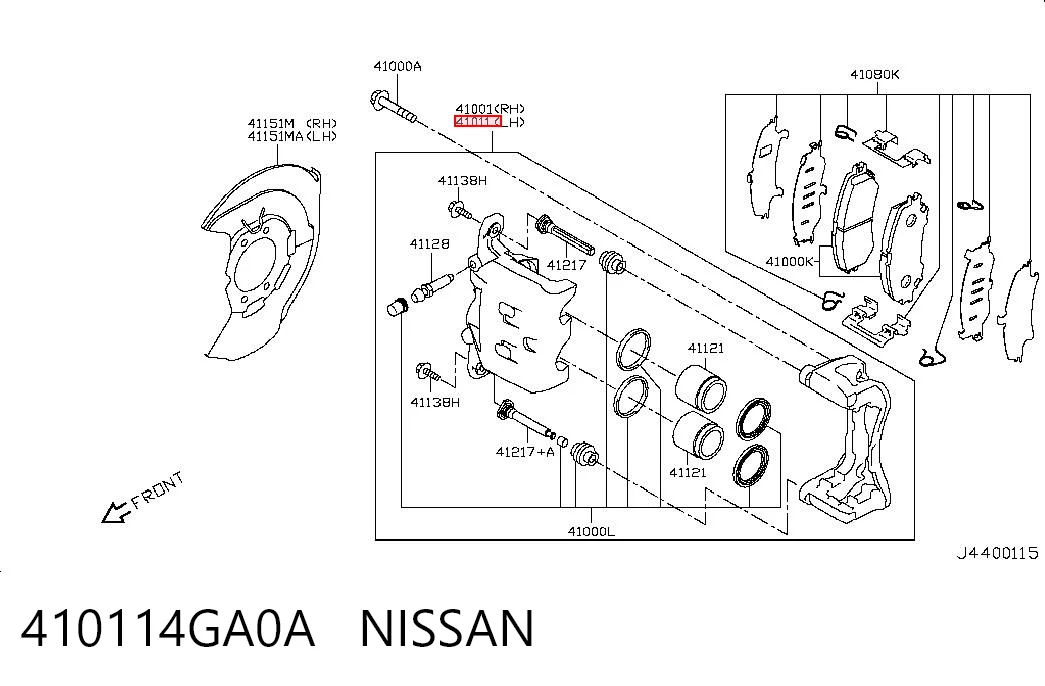 410114GA0A Nissan/Infiniti Суппорт тормозной, передний, левый