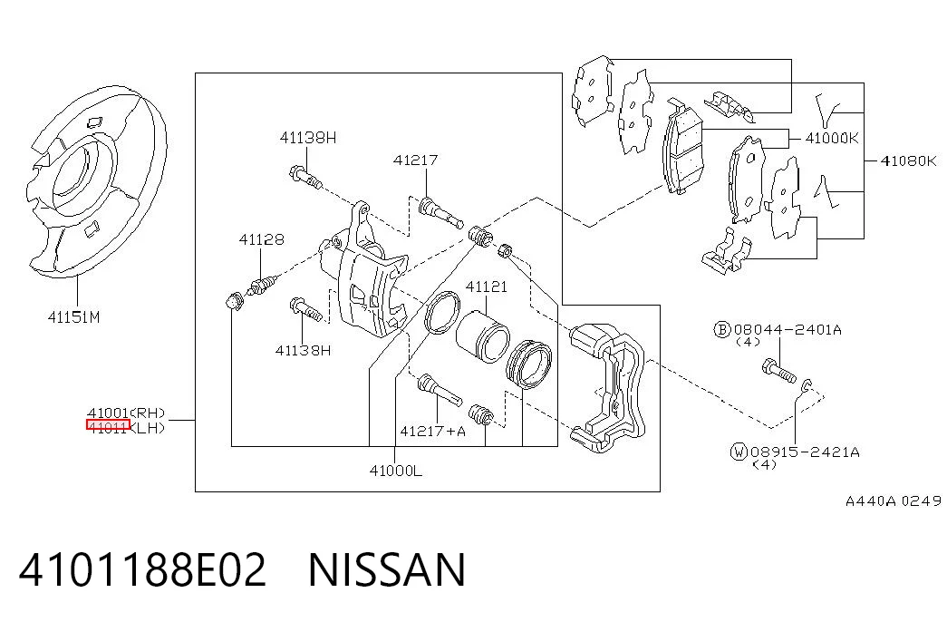 4101188E02 Nissan/Infiniti Суппорт тормозной, передний, левый