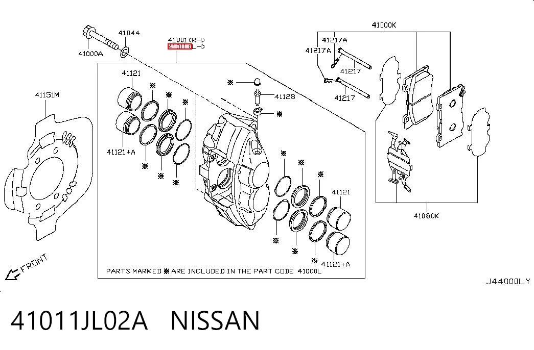 41011JL02A Nissan/Infiniti Суппорт тормозной, передний, левый