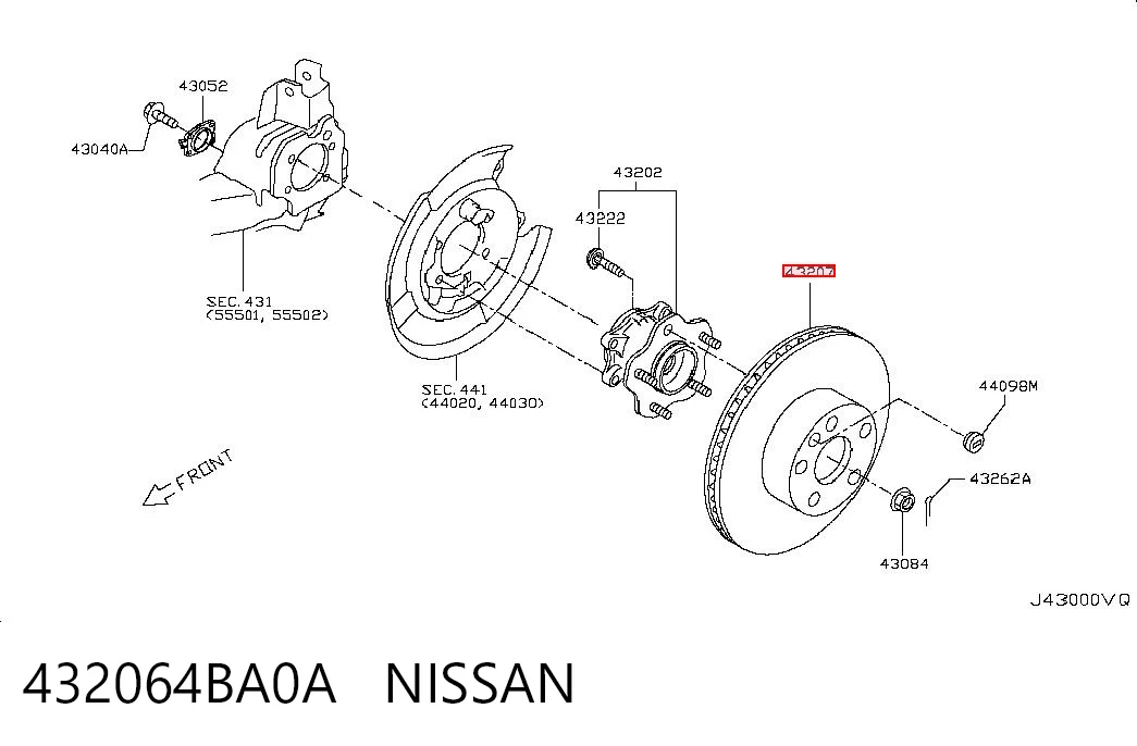 432064BA0A Nissan/Infiniti Дисковый тормоз