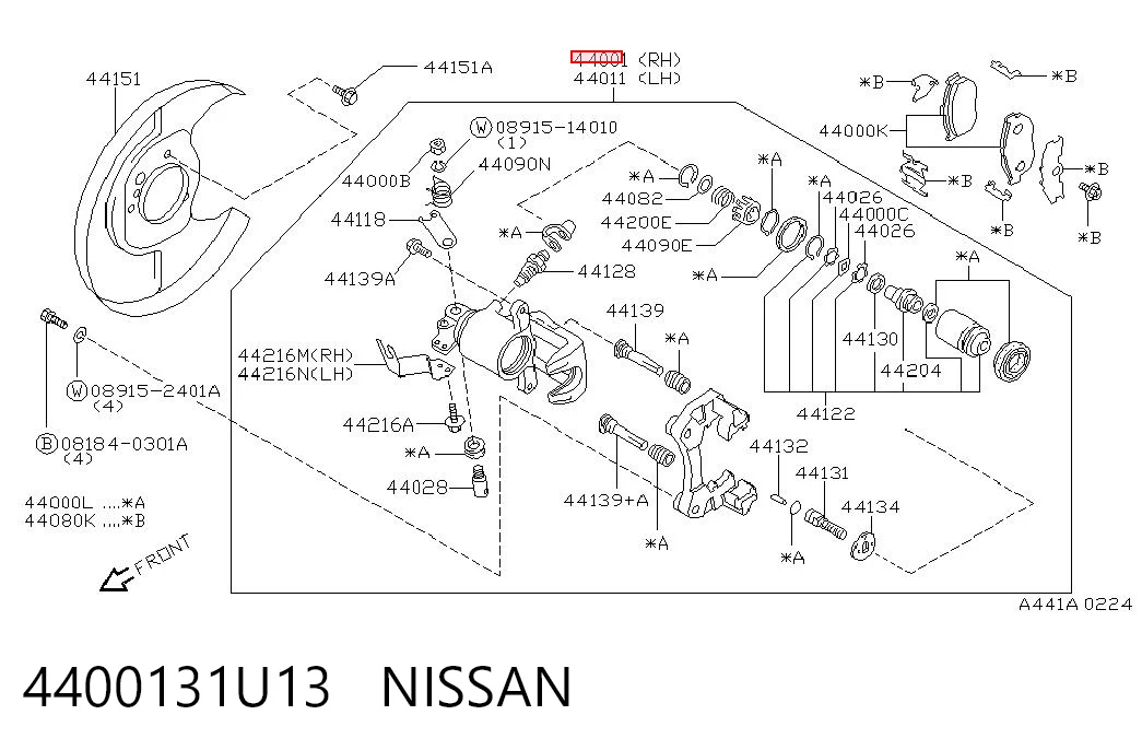4400131U13 Nissan/Infiniti Суппорт тормозной задний правый