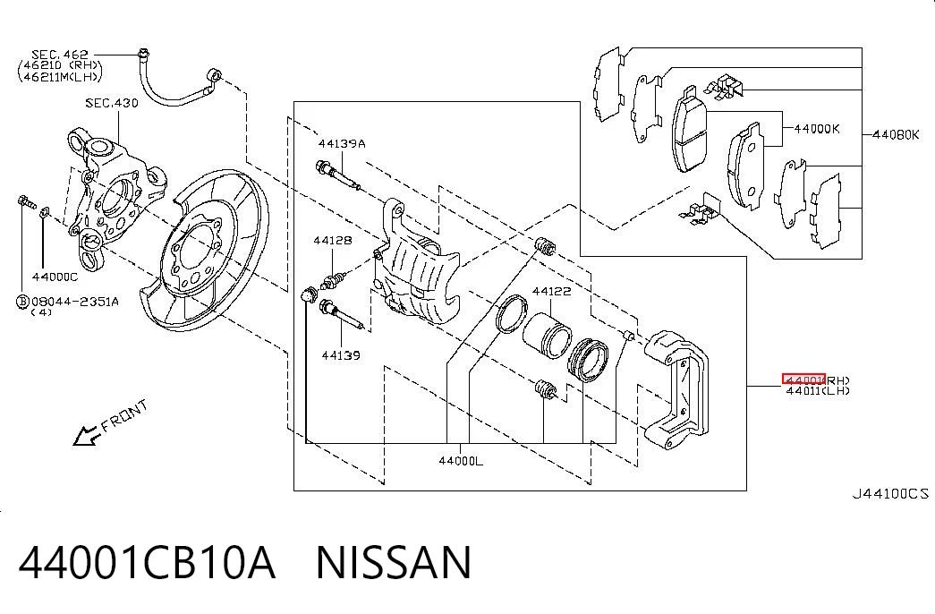 44001CB10A Nissan/Infiniti Суппорт тормозной задний правый