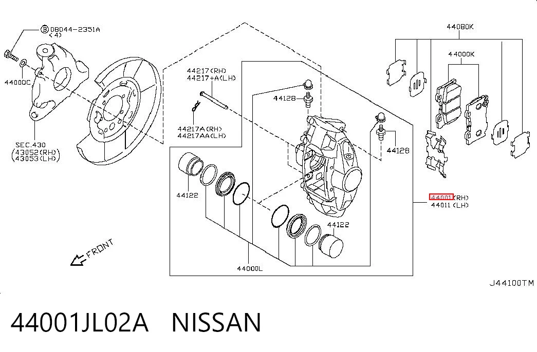 44001JL02A Nissan/Infiniti Суппорт тормозной задний правый