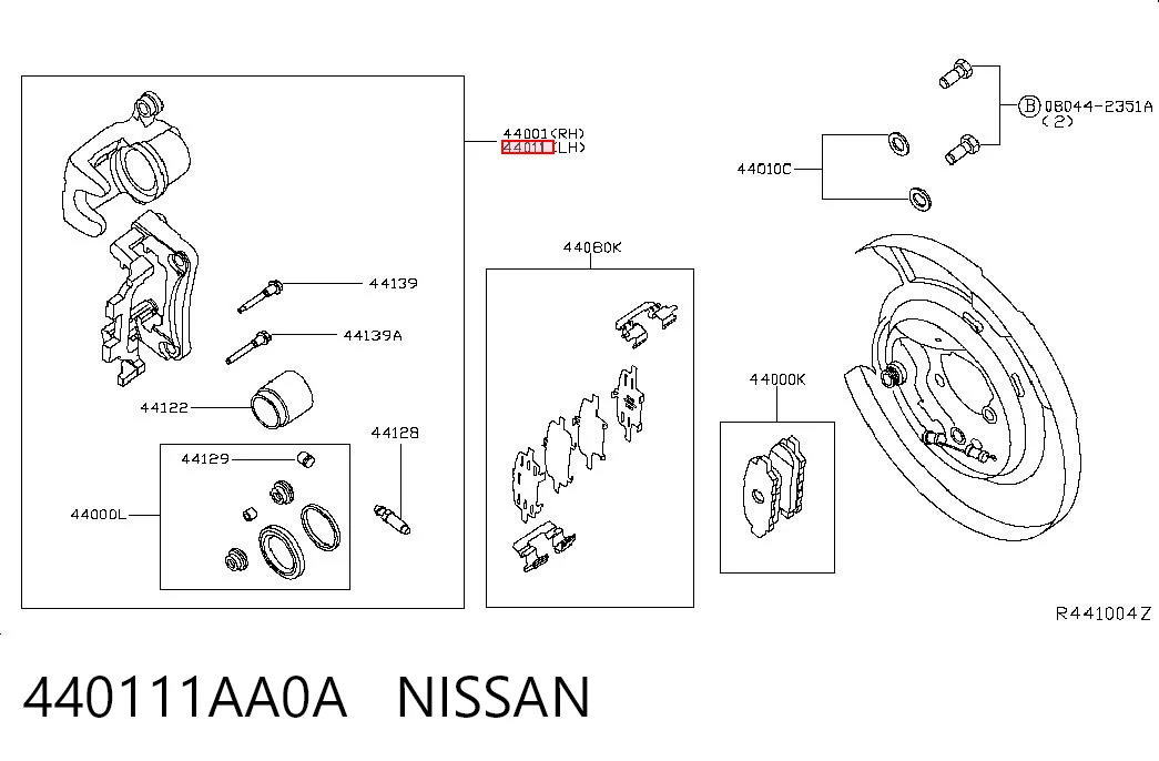 440111AA0A Nissan/Infiniti Тормозной суппорт задний левый