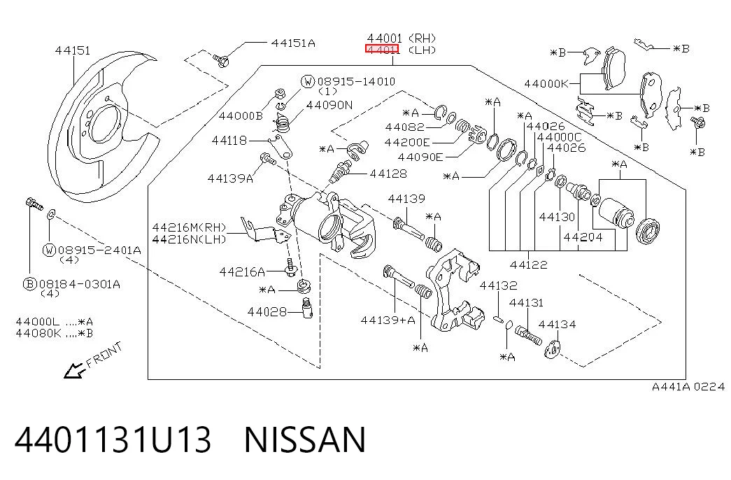 4401131U13 Nissan/Infiniti Тормозной суппорт задний левый
