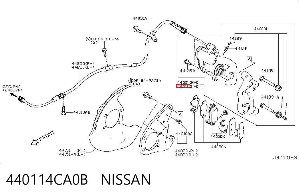 440114CA0B Nissan/Infiniti Тормозной суппорт задний левый