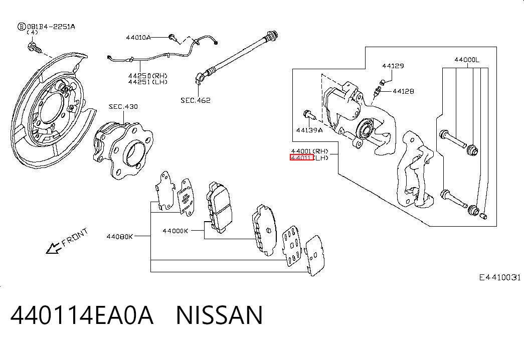 440114EA0A Nissan/Infiniti Тормозной суппорт задний левый