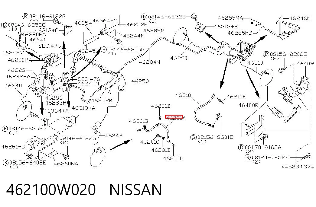 462100W020 Nissan/Infiniti Гибкая тормозная трубка передняя