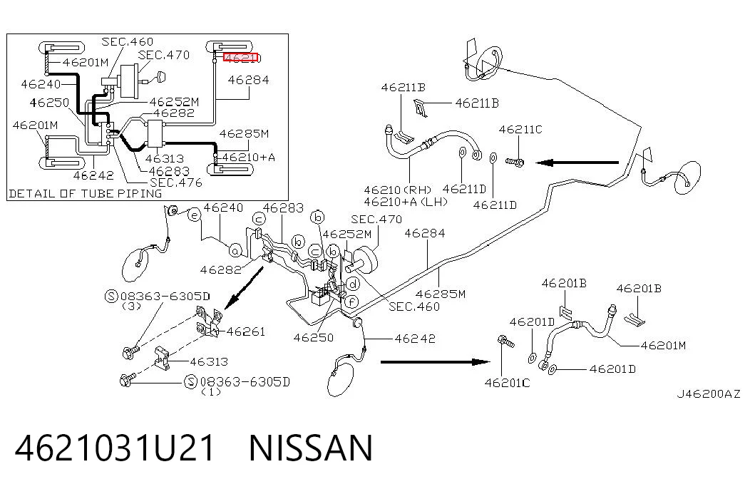 4621031U21 Nissan/Infiniti Шланг тормозной задний правый