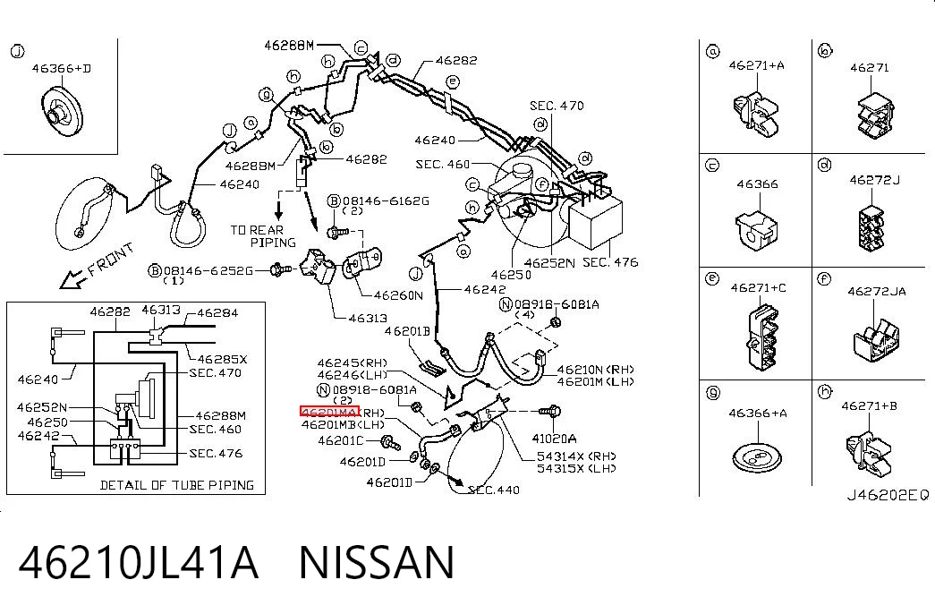 46210JL41A Nissan/Infiniti Шланг тормозной передний правый