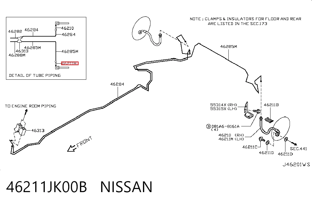 46211JK00B Nissan/Infiniti Шланг тормозной задний правый