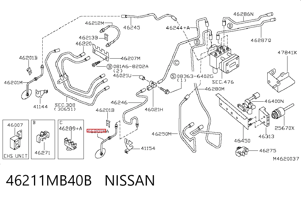 Шланг тормозной передний левый 46211MB40B Renault (RVI)
