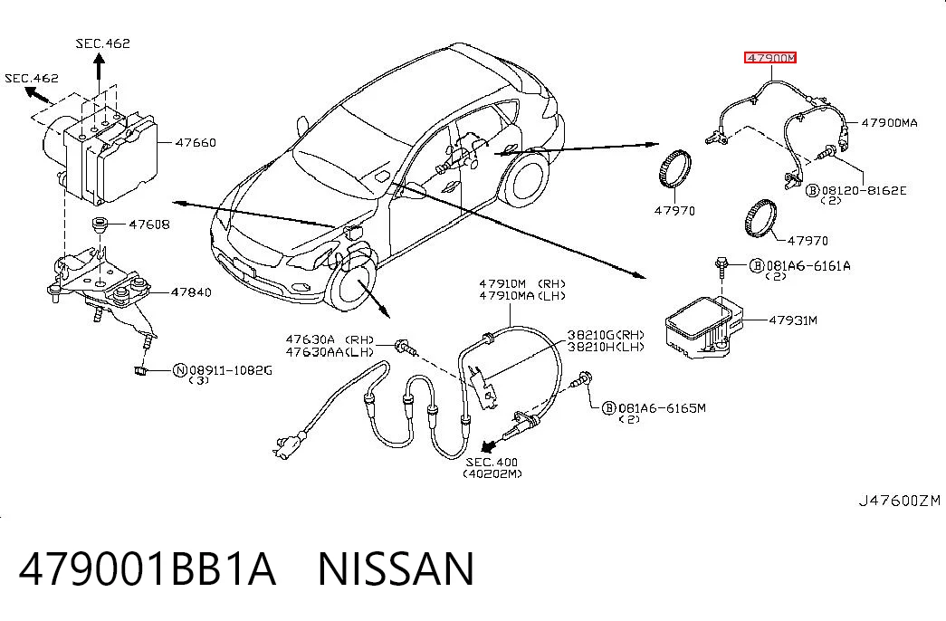479001BB1A Nissan/Infiniti Датчик АБС (ABS) задний, правый