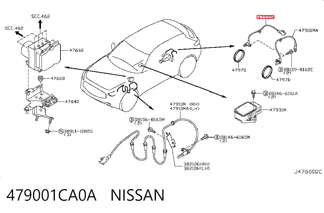479001CA0A Nissan/Infiniti Датчик АБС (ABS) задний, правый