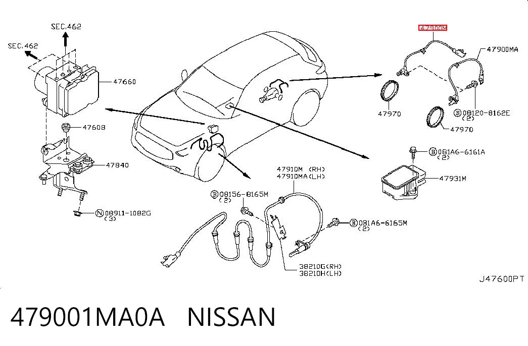 479001MA0A Nissan/Infiniti Датчик АБС (ABS) задний, правый