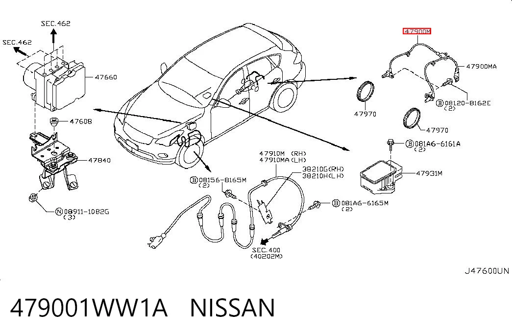479001WW1A Nissan/Infiniti Датчик АБС (ABS) задний, правый