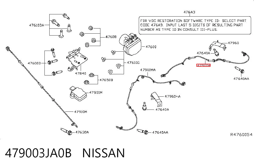 479003JA0B Nissan/Infiniti Датчик АБС (ABS) задний, правый