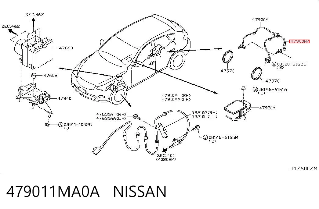 479011MA0A Nissan/Infiniti Задний левый датчик АБС