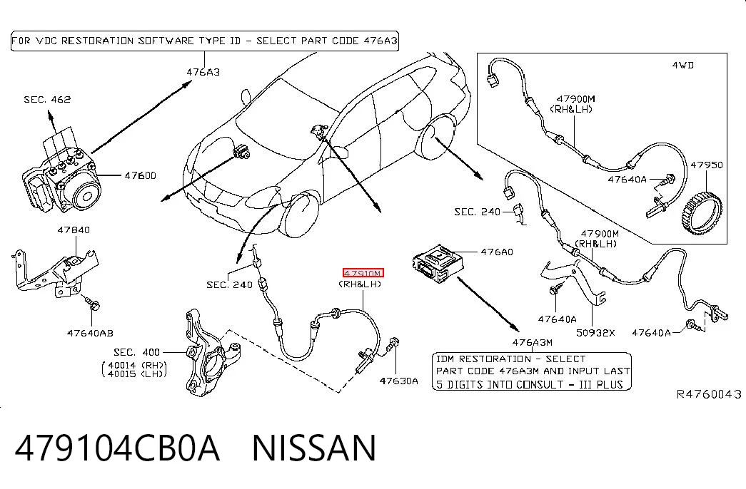 479104CB0A Nissan/Infiniti Датчик АБС