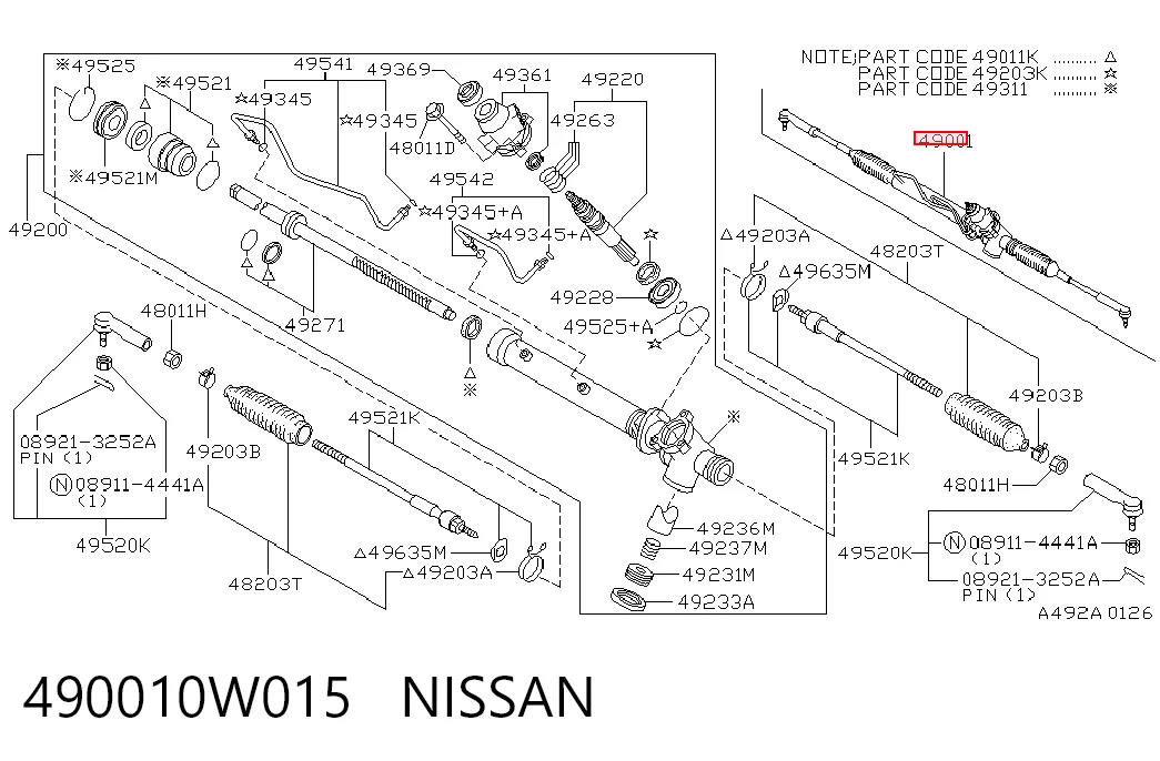 490010W015 Nissan/Infiniti Управление рулевое в сборе