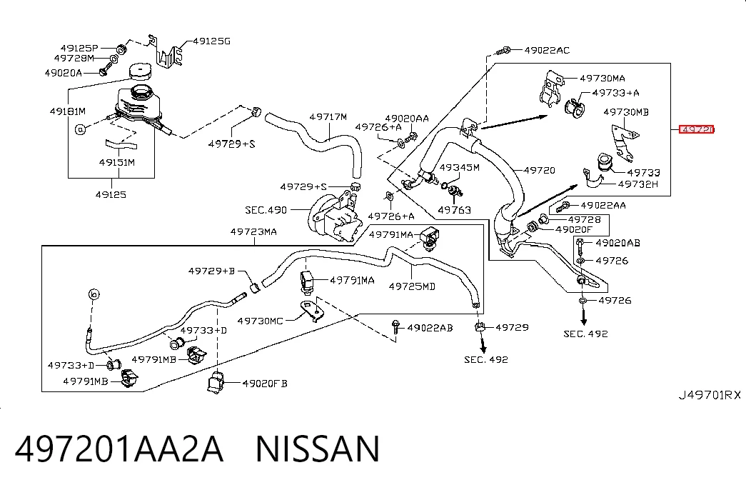 497201AA2A Nissan/Infiniti Патрубок ГУР высокого давления