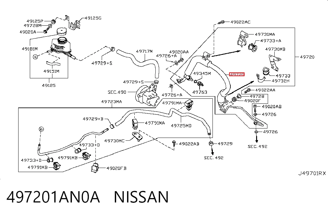 497201AN0A Nissan/Infiniti Патрубок ГУР высокого давления