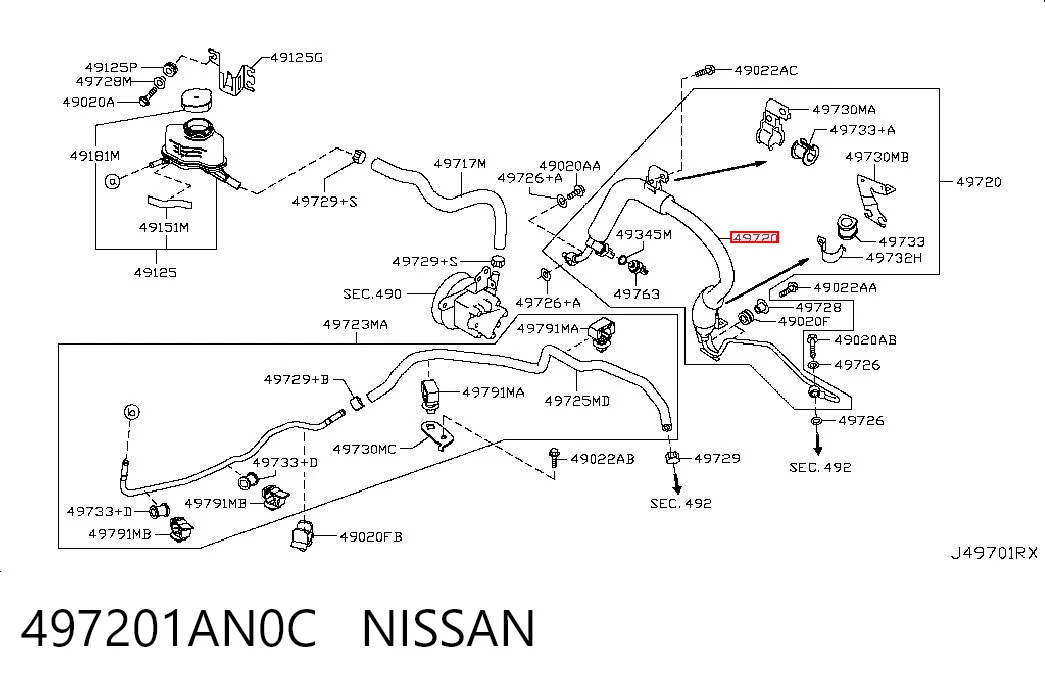 497201AN0C Nissan/Infiniti Патрубок ГУР высокого давления