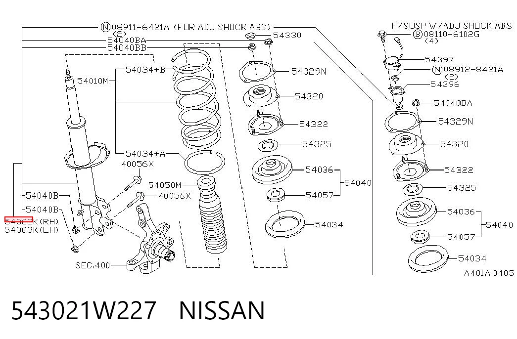 543021W227 Nissan/Infiniti Амортизатор передней подвески правый