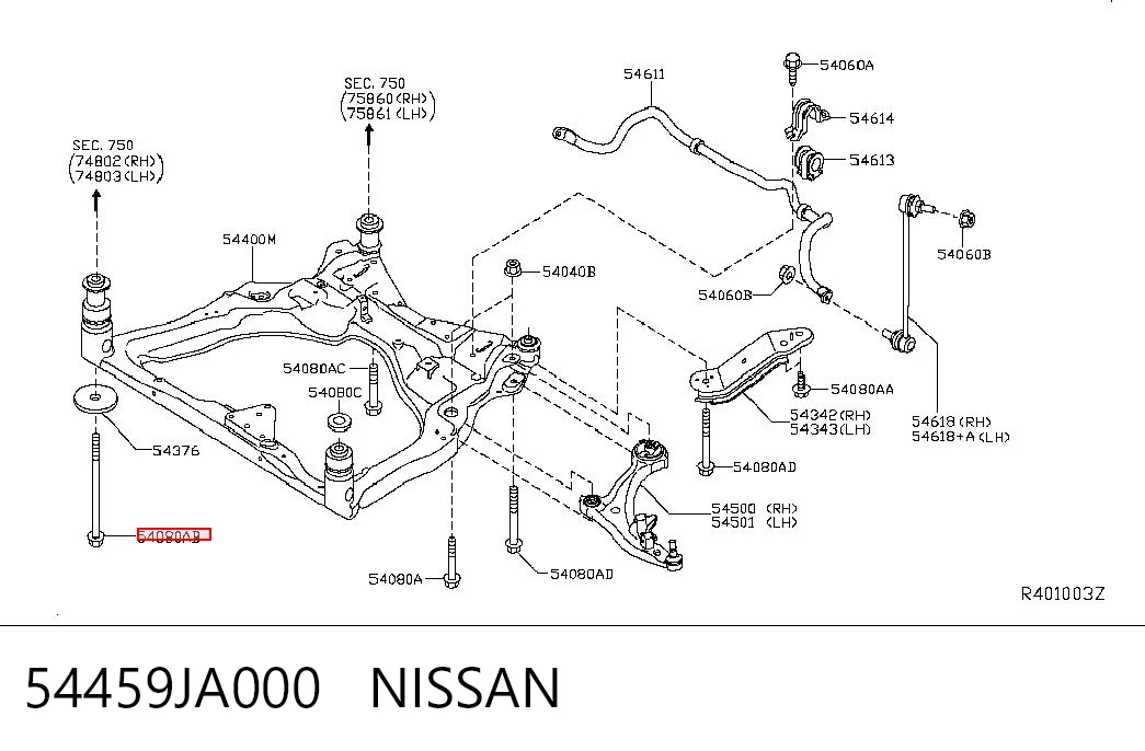 54459JA000 Nissan/Infiniti Болт крепления передней балки (подрамника)