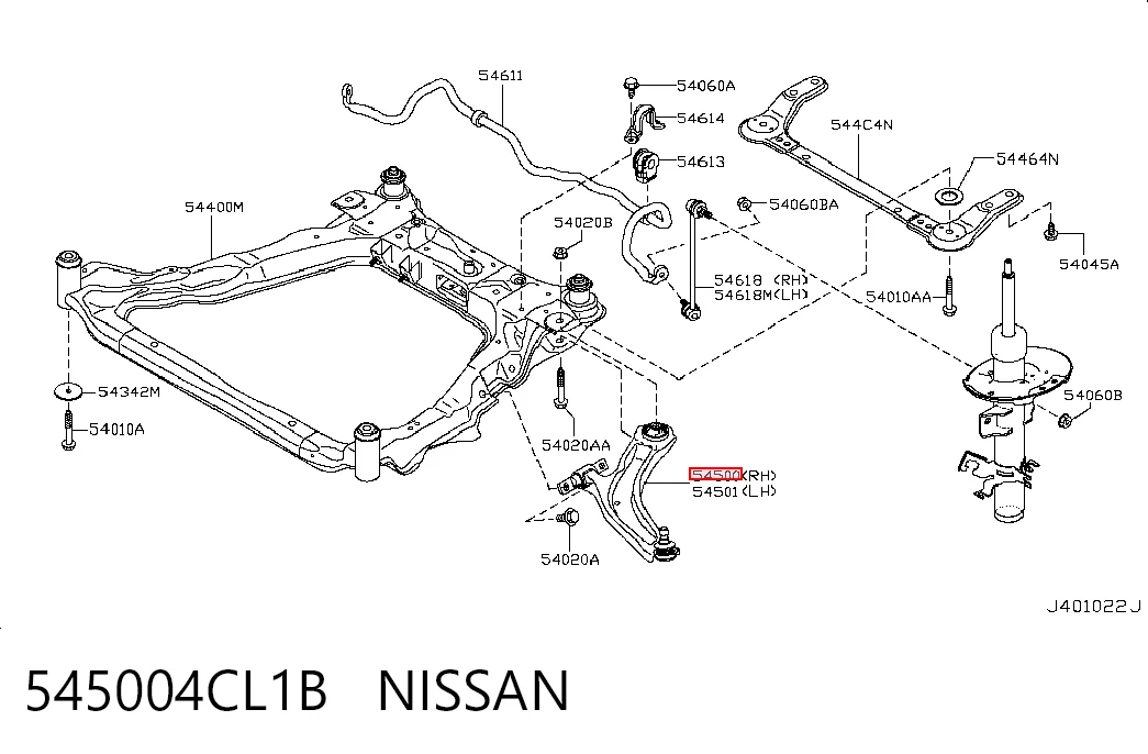 545004CL1B Nissan/Infiniti Рычаг передней подвески нижний, правый