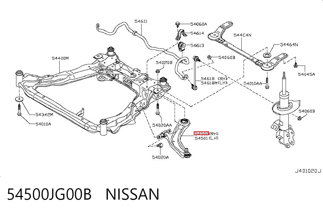 54500JG00B Nissan/Infiniti Рычаг передней подвески нижний, правый