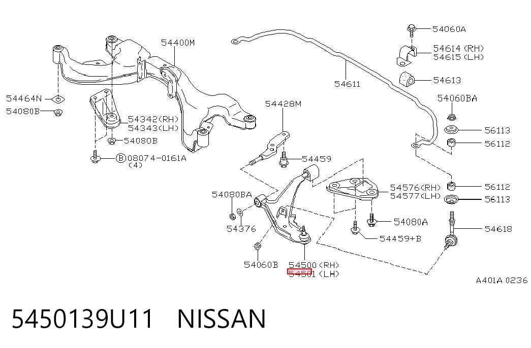 5450139U11 Nissan/Infiniti Рычаг передней подвески нижний левый