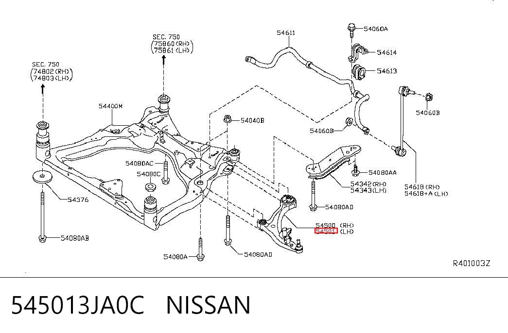 545013JA0C Nissan/Infiniti Рычаг передней подвески нижний левый