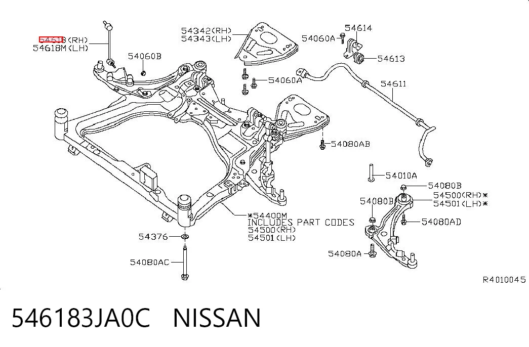 546183JA0C Nissan/Infiniti Тяжка стабилизатора, переднего, правая