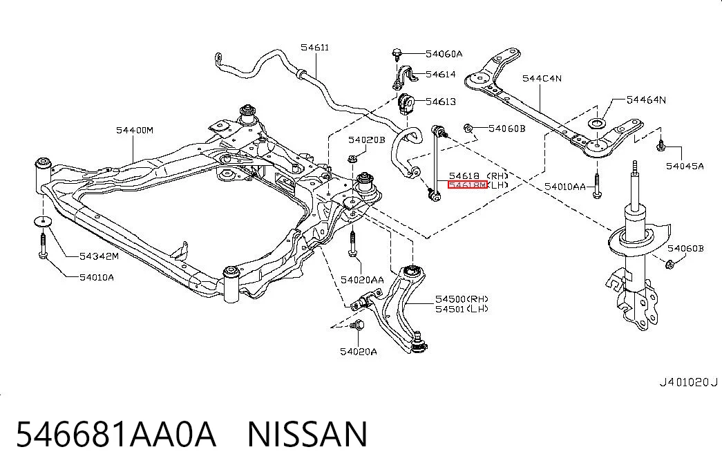 546681AA0A Nissan/Infiniti Тяжка стабилизатора, переднего, левая