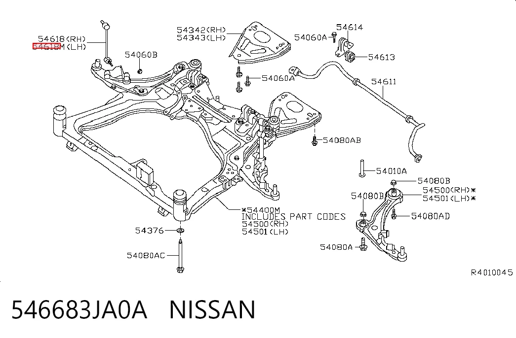 546683JA0A Nissan/Infiniti Тяжка стабилизатора, переднего, левая