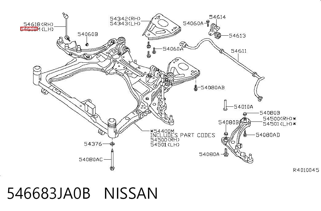 546683JA0B Nissan/Infiniti Тяжка стабилизатора, переднего, левая