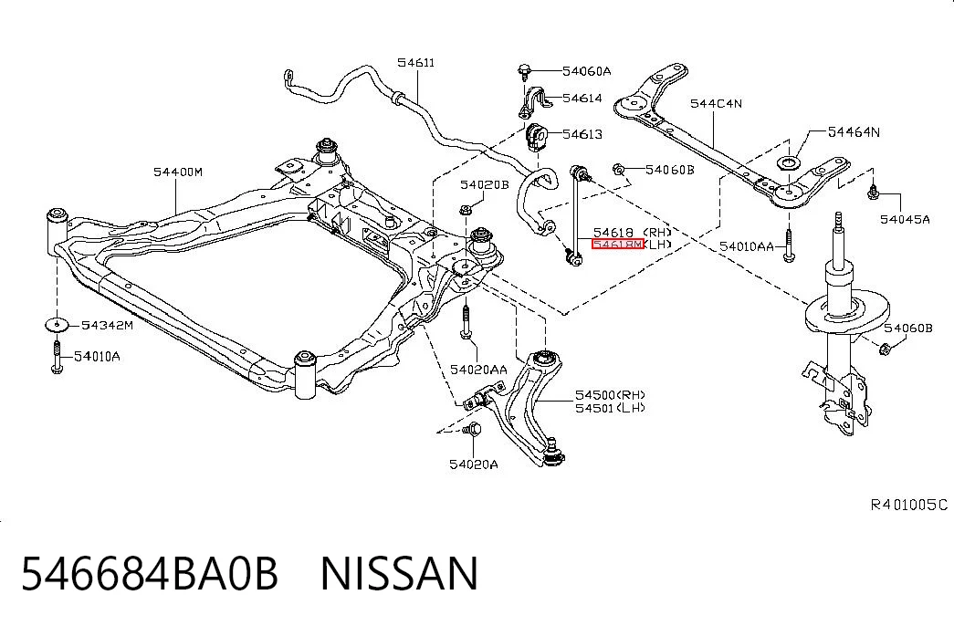 546684BA0B Nissan/Infiniti Тяжка стабилизатора, переднего, левая