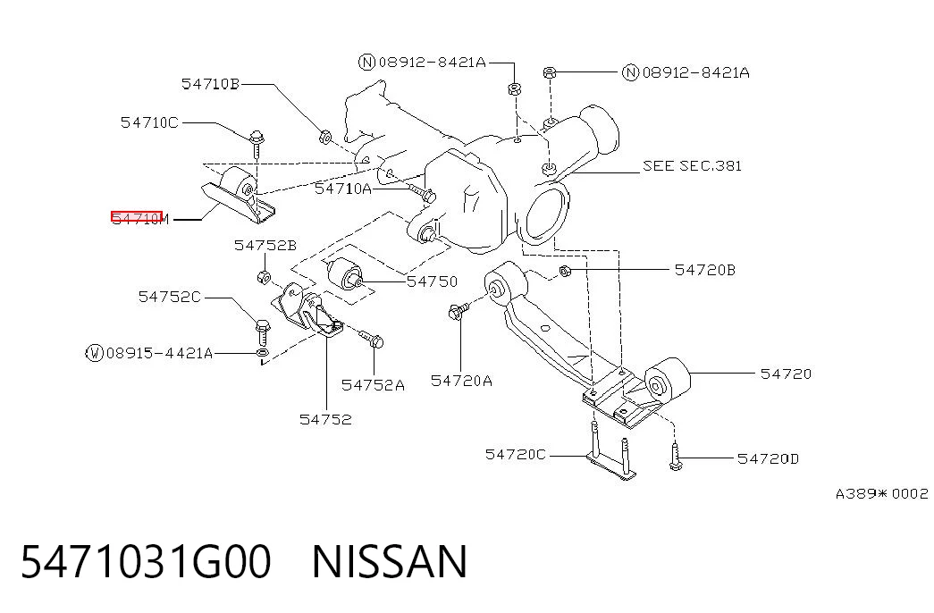 5471031G00 Nissan/Infiniti Сайлентблок траверсы крепления заднего редуктора передний верхний