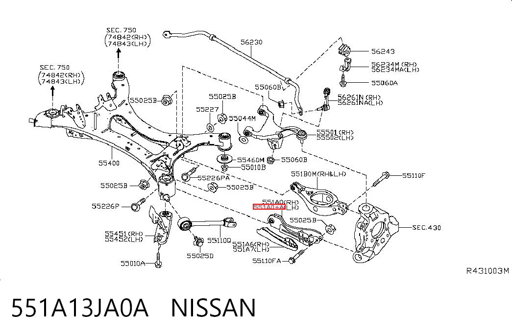 551A13JA0A Nissan/Infiniti Рычаг задней подвески поперечный, левый