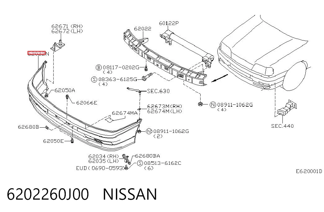 Бампер передний в сборе на Nissan Primera  P10