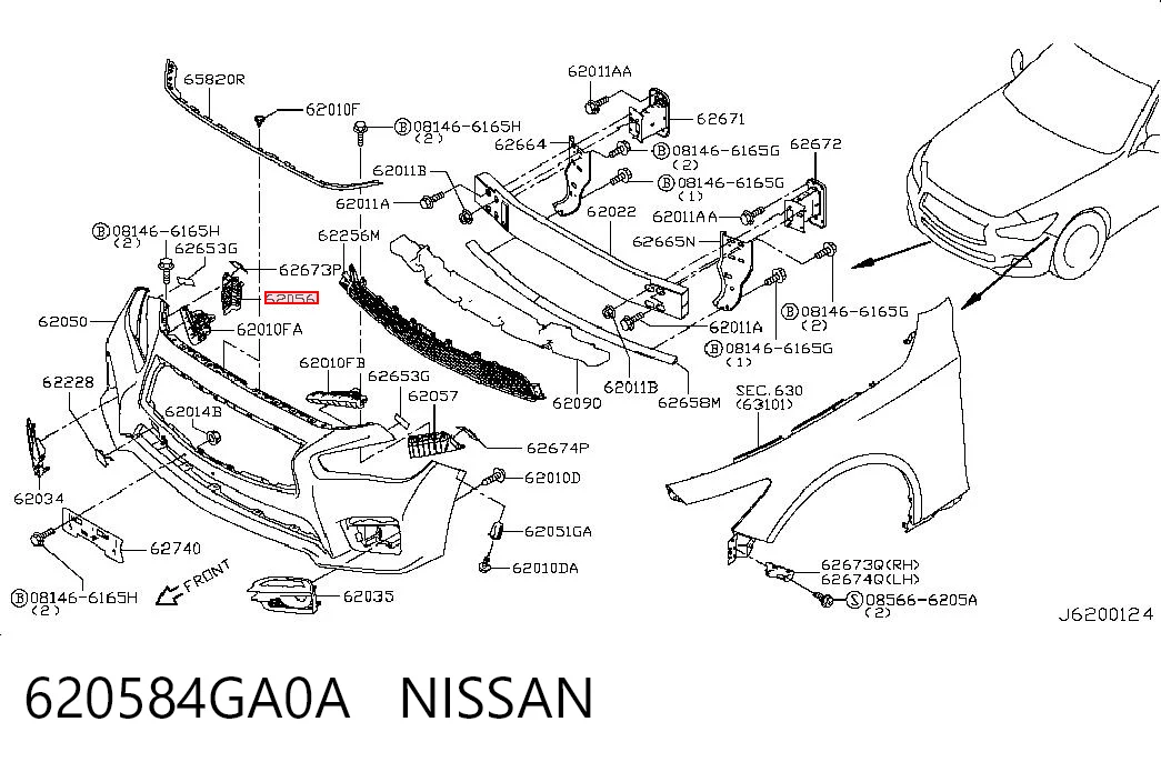 620584GA0A Nissan/Infiniti Кронштейн бампера переднего внешний правый