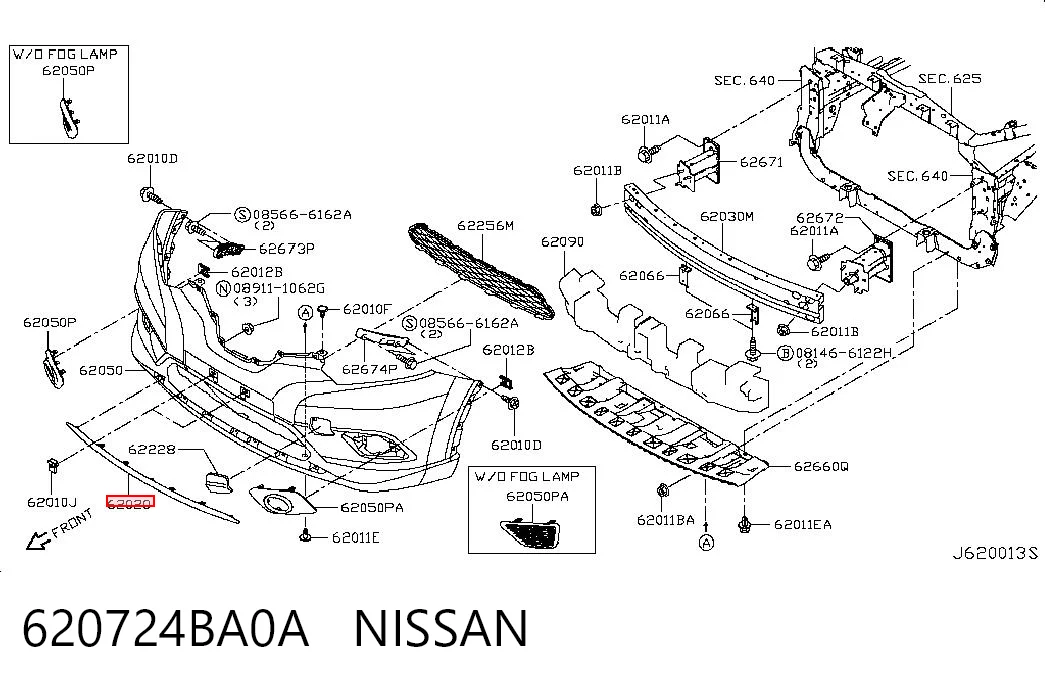 620724BA0A Nissan/Infiniti Молдинг переднего бампера