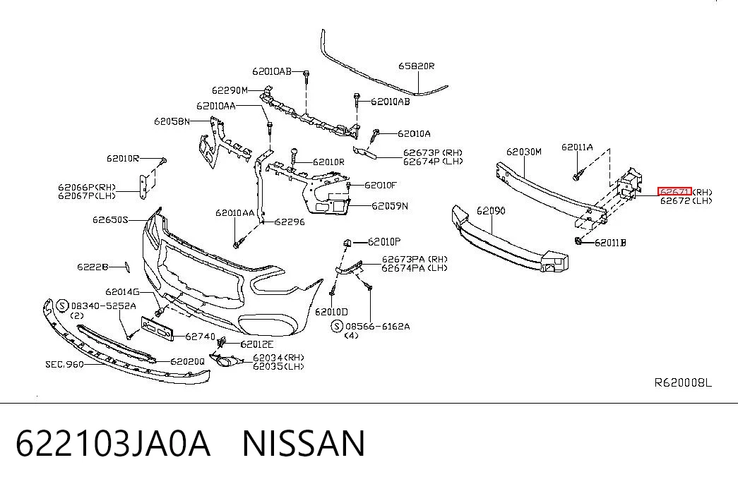 622103JA0A Nissan/Infiniti Кронштейн усилителя переднего бампера