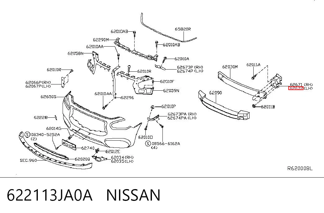 622113JA0A Nissan/Infiniti Кронштейн усилителя переднего бампера