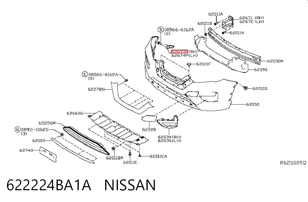 622224BA1A Nissan/Infiniti Кронштейн крепления бампера переднего правый